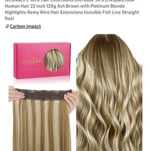 Wennalife Amazon Ash Brown Hair Extensions with Blonde Highlights. 20in 120g.
